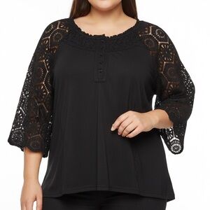 Blue Velvet Size Large black NWOT OS crochet sleeves top